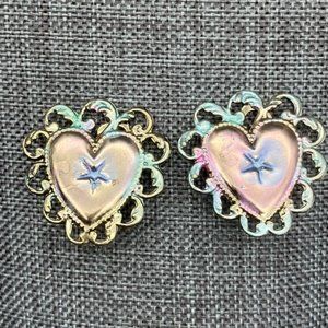 Jennifer Ashley Clip On Earrings Iridescent Heart Star Scalloped Retro Vintage